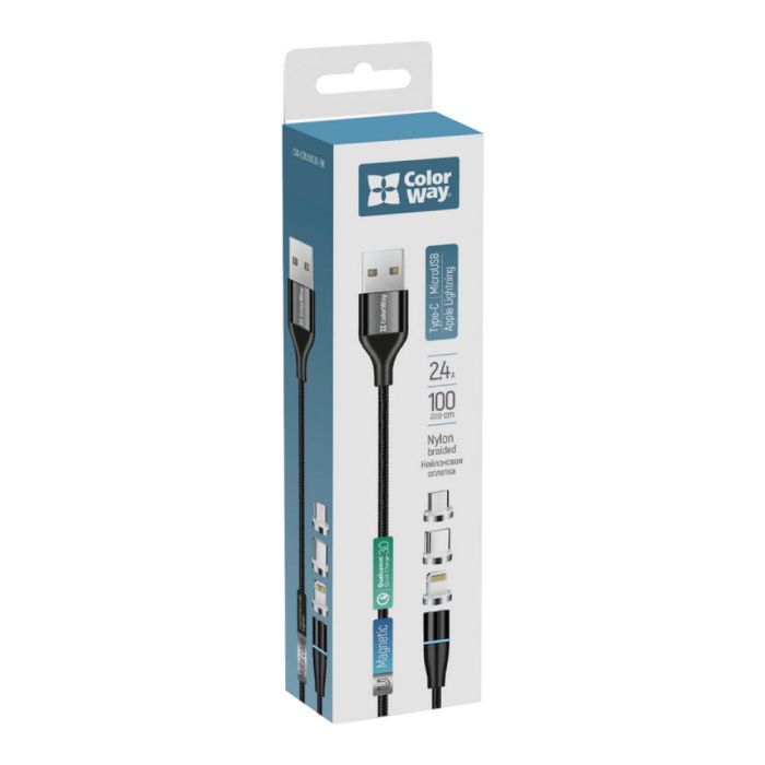 Дата кабель USB 2.0 AM to Lightning + Micro 5P + Type-C 1.0m Magnetic ColorWay (CW-CBUU038-BK) изображение 5