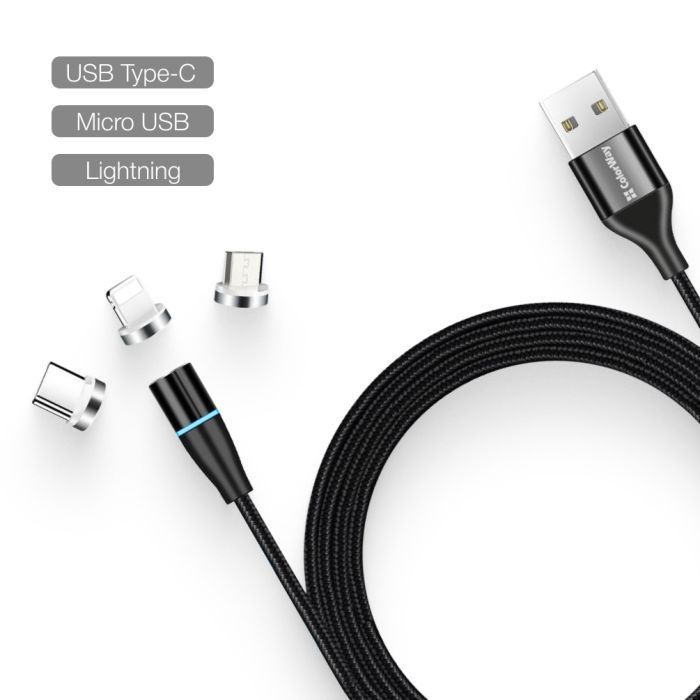 Дата кабель USB 2.0 AM to Lightning + Micro 5P + Type-C 1.0m Magnetic ColorWay (CW-CBUU038-BK) изображение 9
