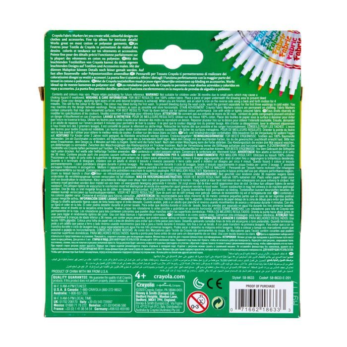 Фломастеры Crayola Набор Washable Тонкая линия для рисования на ткани 10 шт (256353.012) изображение 6