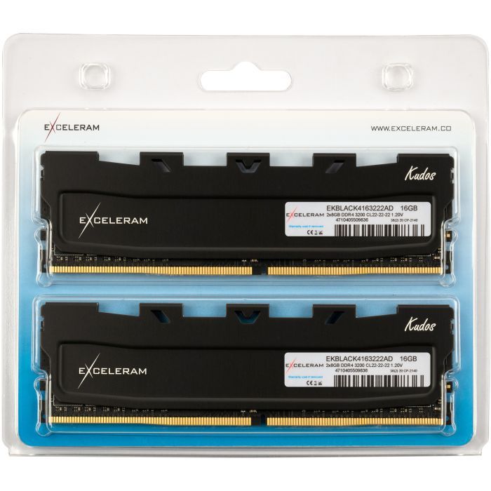 Модуль памяти для компьютера DDR4 16GB (2x8GB) 3200 MHz Black Kudos eXceleram (EKBLACK4163222AD) изображение 2