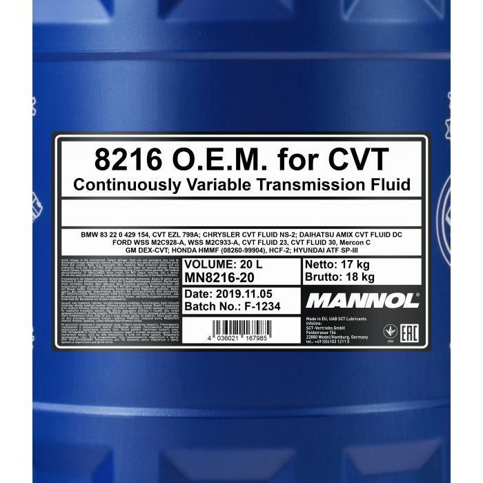 Трансмиссионное масло Mannol 8216 O.E.M. for CVT 4л Metal (MN8216-4ME) изображение 2