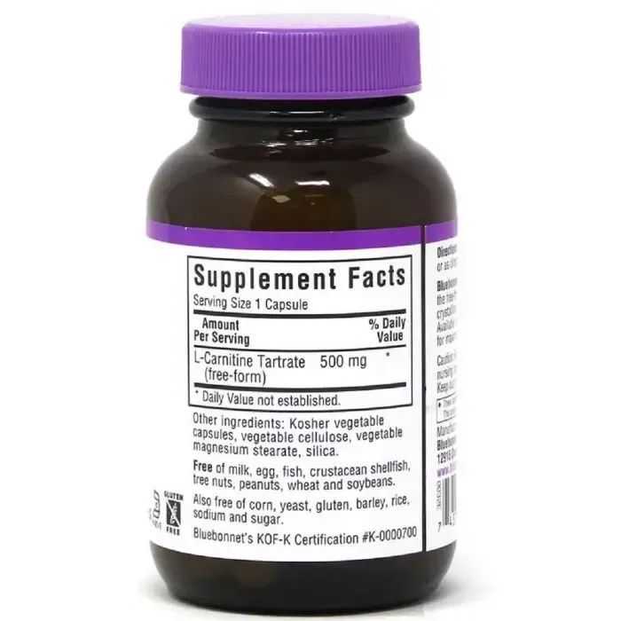 Аминокислота Bluebonnet Nutrition L-Карнитин 500 мг, L-Carnitin, 30 вегетарианских капсул (BLB0032) изображение 2