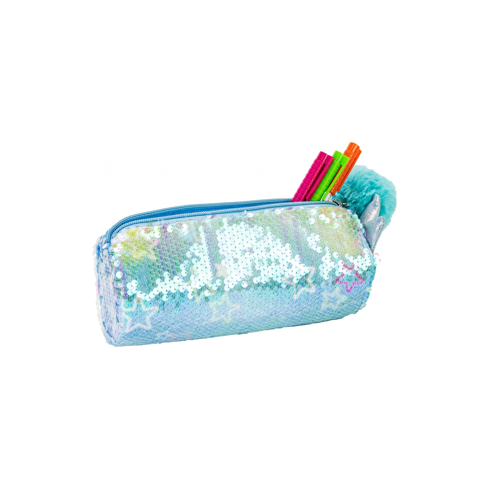 Пенал Cool For School з паєтками та помпоном 1 відділення синій (CF87062) зображення 2