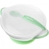 Набор детской посуды Akuku тарелка на присоске с ложкой, белый-зеленый (A0504)