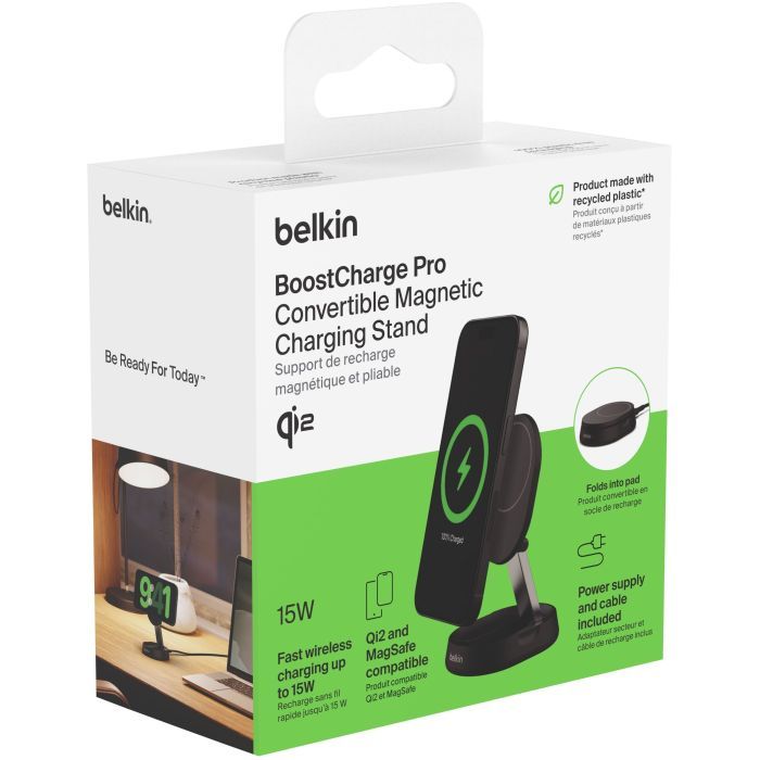 Зарядний пристрій Belkin 15W Magnetic Stand Qi2 20W adapter USB-C black (WIA008VFBK) зображення 10
