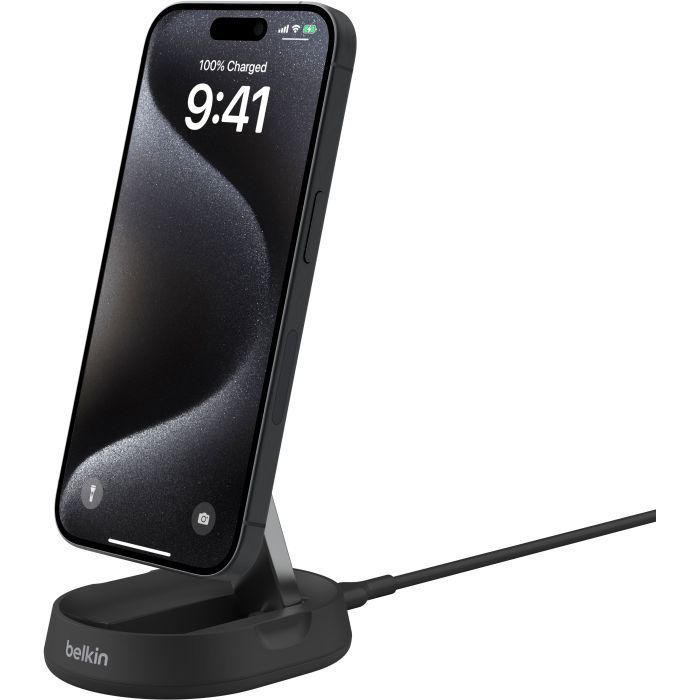 Зарядний пристрій Belkin 15W Magnetic Stand Qi2 20W adapter USB-C black (WIA008VFBK) зображення 7