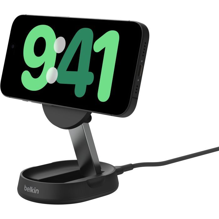Зарядний пристрій Belkin 15W Magnetic Stand Qi2 20W adapter USB-C black (WIA008VFBK) зображення 8