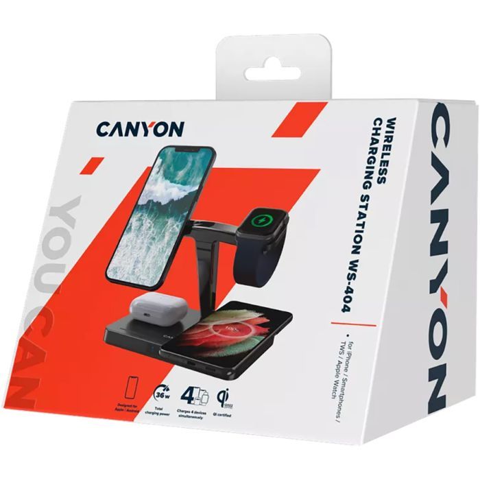 Зарядний пристрій Canyon wireless charger WS-404 15W 4in1 Black (CNS-WCS404) зображення 3