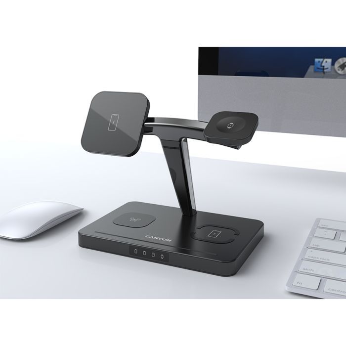 Зарядний пристрій Canyon wireless charger WS-404 15W 4in1 Black (CNS-WCS404) зображення 4