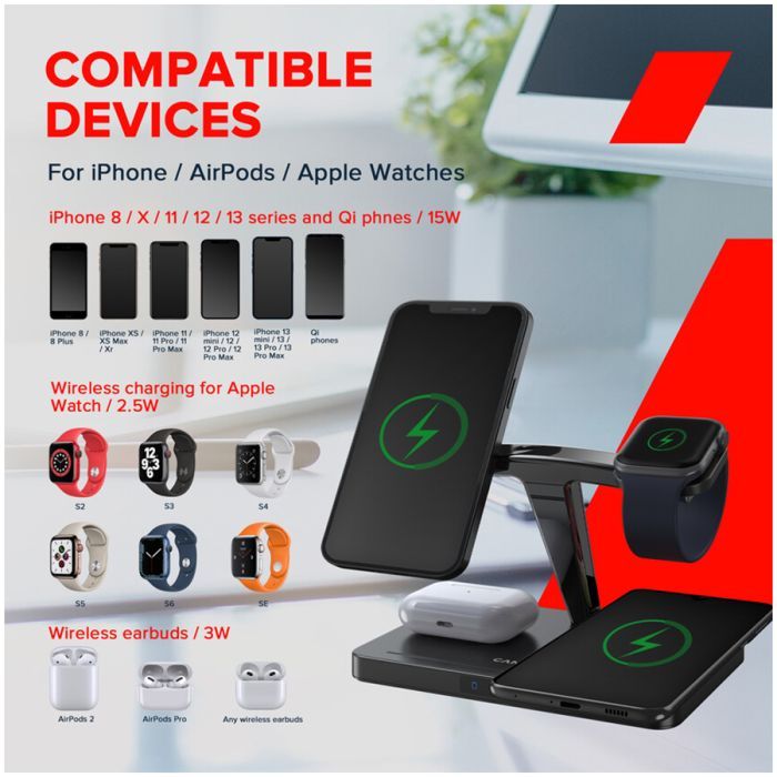 Зарядний пристрій Canyon wireless charger WS-404 15W 4in1 Black (CNS-WCS404) зображення 5