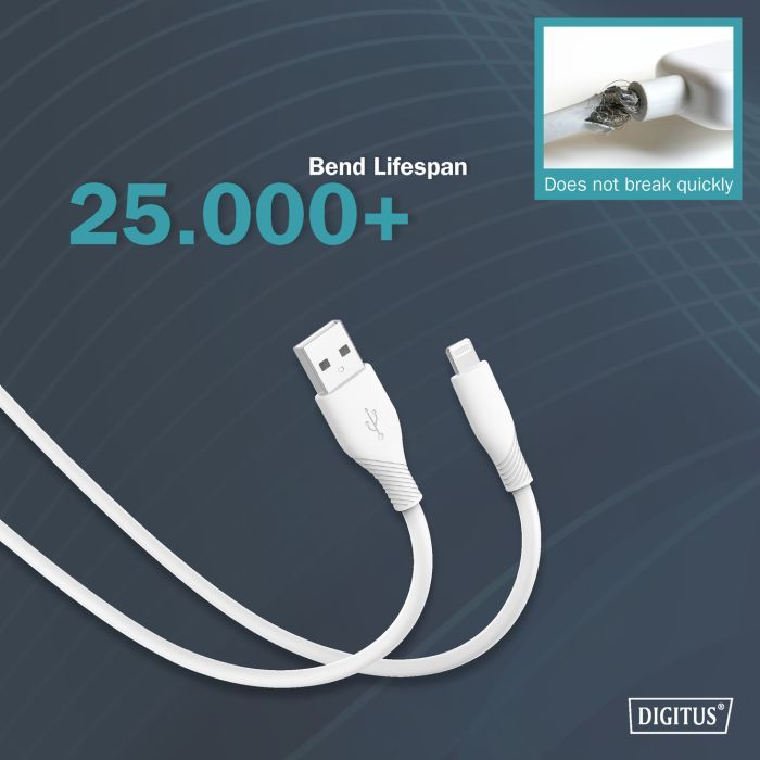 Дата кабель USB 2.0 AM to Lightning 2.0m 12W white Digitus (AK-600108-020-W) изображение 10