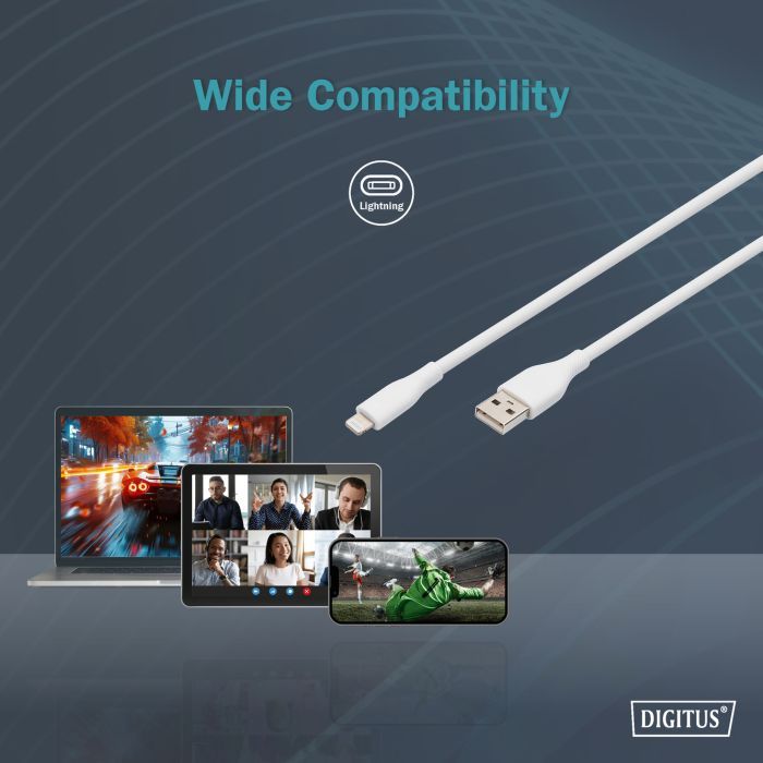 Дата кабель USB 2.0 AM to Lightning 2.0m 12W white Digitus (AK-600108-020-W) изображение 7