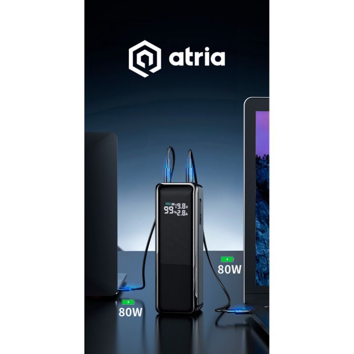 Батарея универсальная Atria 30000mAh PD/3.1/160W(Max)80W+80W, QC/3.0/22.5W (WPD-160S) изображение 4