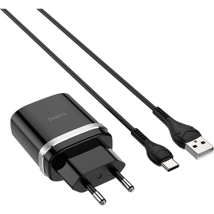 Зарядное устройство HOCO C12Q Smart USB QC3.0 + cable USB to USB-C 18W Black (6931474716293) изображение 2