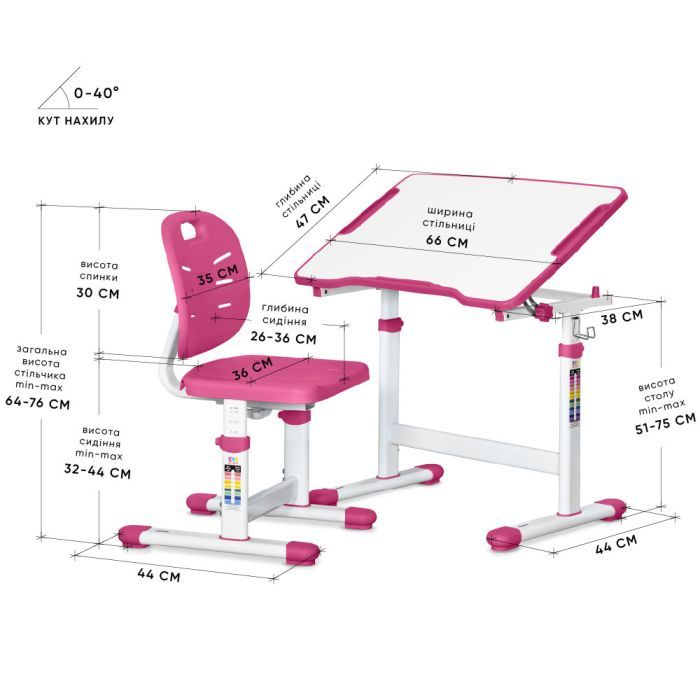 Парта со стулом Evo-kids Ergo Pink (Evo-03 Ergo PN) изображение 3