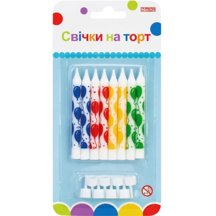 Свеча Maxi 8 шт. на торт, 8 см; 8 підставок для свічок (MX627047.F01)