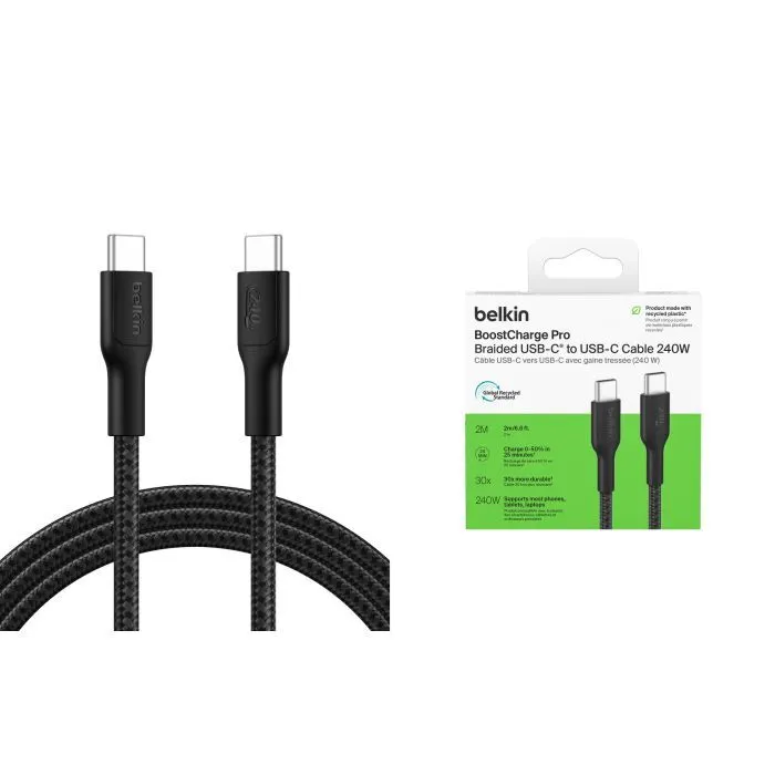 Дата кабель USB-C to USB-C 2.0m 240W black Belkin (CAB025HQ2MBK) изображение 2