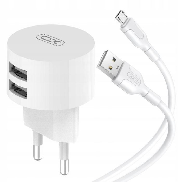 Зарядное устройство XO 2xUSB 2.4A + cable USB to Micro 5P white (L62-M-WH)