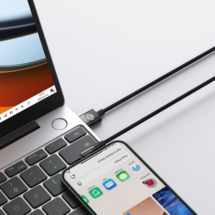 Дата кабель USB 2.0 AM to Lightning 1.0m 2.4A 90° corner black/red Baseus (CAVP000020) изображение 7