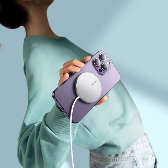 Зарядний пристрій Baseus Simple Mini3 Magnetic Wireless Charger 15W Silver (CCJJ040012) зображення 11