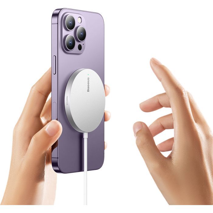 Зарядний пристрій Baseus Simple Mini3 Magnetic Wireless Charger 15W Silver (CCJJ040012) зображення 9