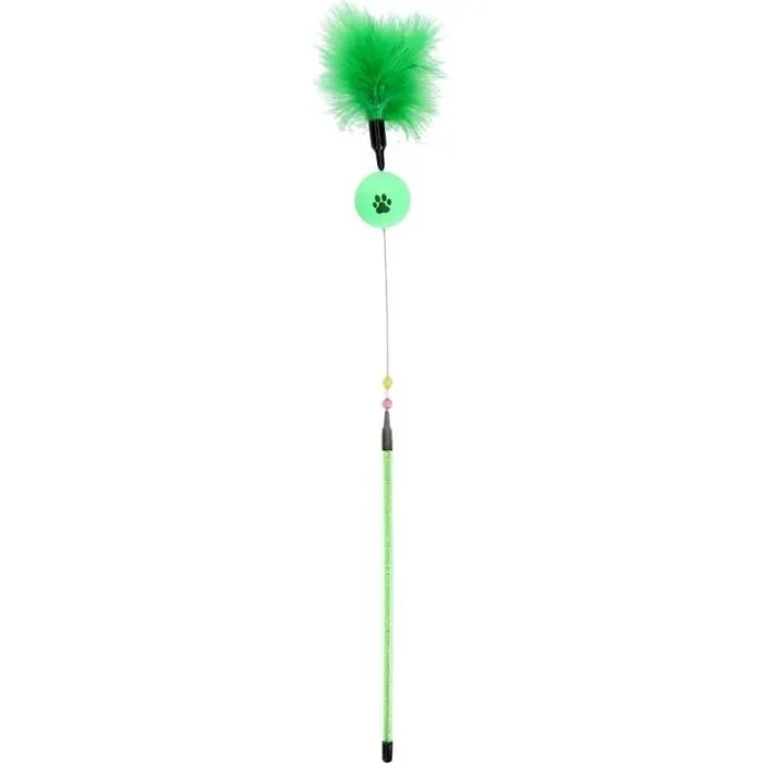 Іграшка для котів Hippie Pet Вудка з пір'ям зелена 48 см (HIPCW17062Z)