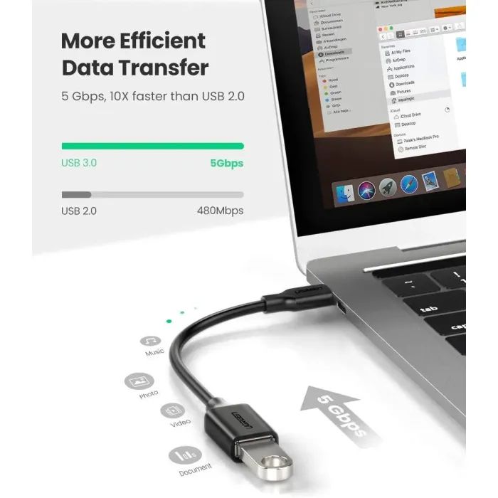 Перехідник OTG USB 3.0 AF to USB-C US154 black Ugreen (30701) зображення 3