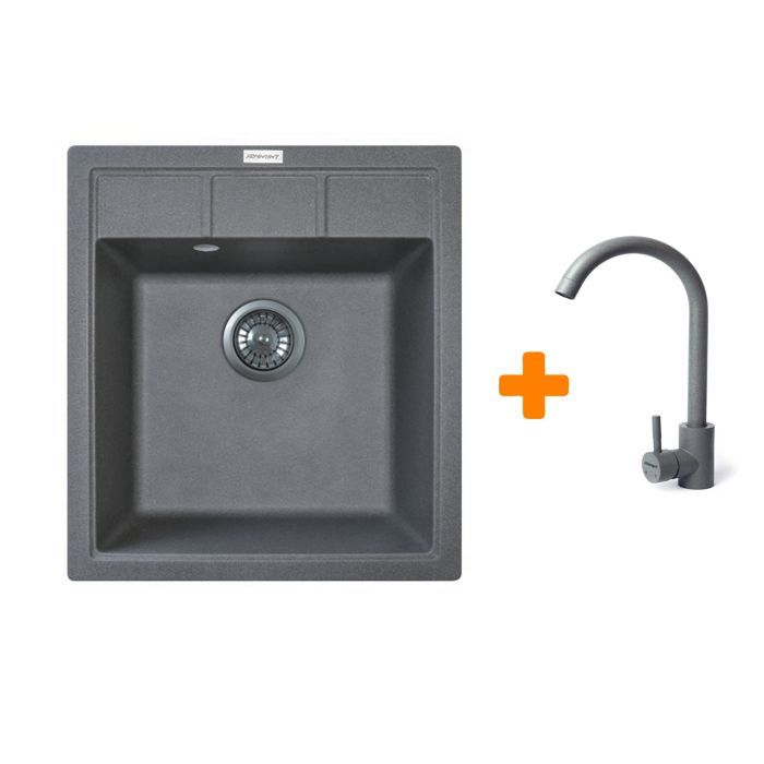 Мойка кухонная Adamant Brick сірий + змішувач (4824296209204)