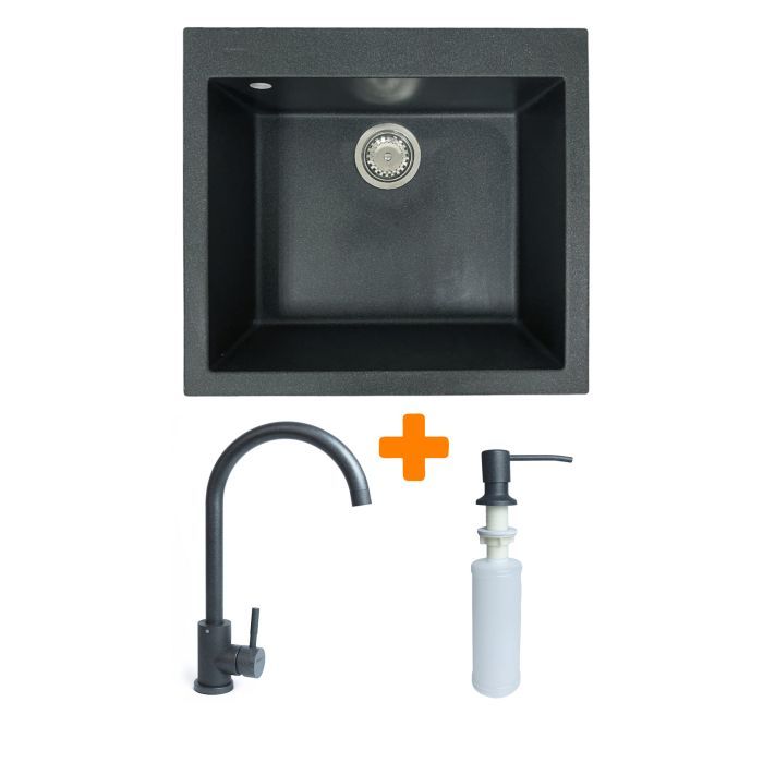 Мойка кухонная Adamant Univer графіт + змішувач + дозатор (4824296902113)