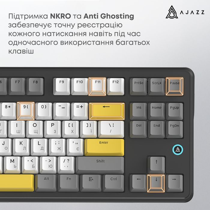 Клавиатура Ajazz AK870 V2 Flying Fish Switch USB UA Black/Grey/Yellow (AK870-V2-FF-BGY) изображение 12