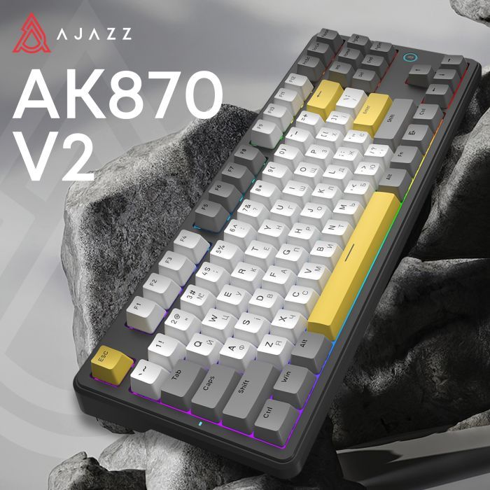 Клавиатура Ajazz AK870 V2 Flying Fish Switch USB UA Black/Grey/Yellow (AK870-V2-FF-BGY) изображение 6