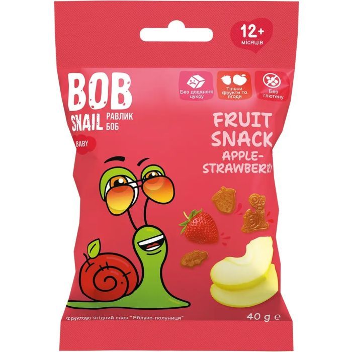 Дитячі снеки Bob Snail фруктові яблуко-полуниця 40 г (1740860)