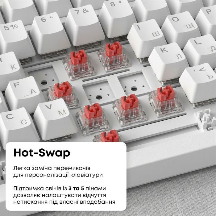 Клавиатура Ajazz AK820 Red Switch USB-C UA White (AK820-R-W) изображение 11