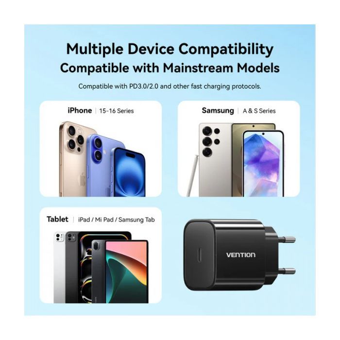 Зарядний пристрій Vention 1xUSB-C PD20W + cable USB-C to Lightning black (G17B0-EU) зображення 7