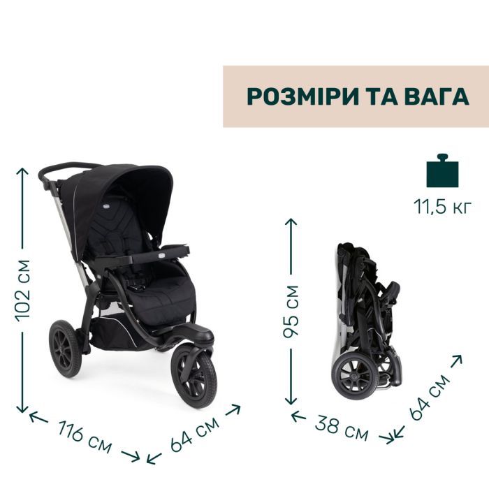 Коляска Chicco Activ3 New 2 в 1 Чорна (2900990892068) (87154.31.01) зображення 5