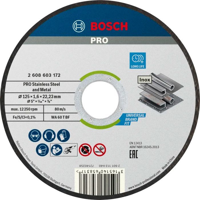 Круг отрезной Bosch Professional для нержавеющей стали и металла, 125×1.6×22.23 mm, 100 шт (2.608.626.114)