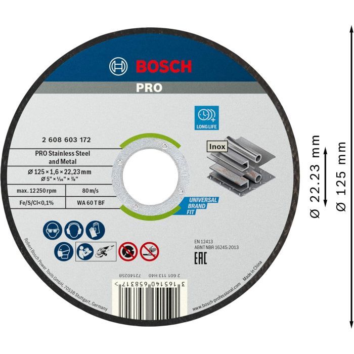 Круг отрезной Bosch Professional для нержавеющей стали и металла, 125×1.6×22.23 mm, 100 шт (2.608.626.114) изображение 3