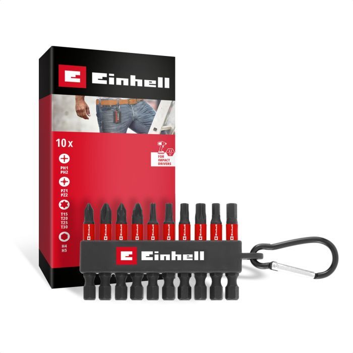 Набор бит Einhell 50mm, битодержатель с карабином, PH PZ T H, 10шт (118633)