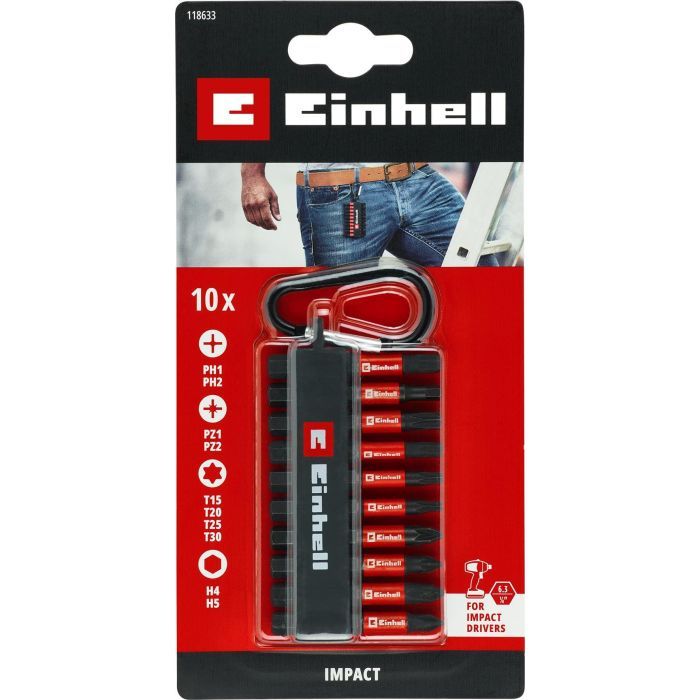 Набор бит Einhell 50mm, битодержатель с карабином, PH PZ T H, 10шт (118633) изображение 5