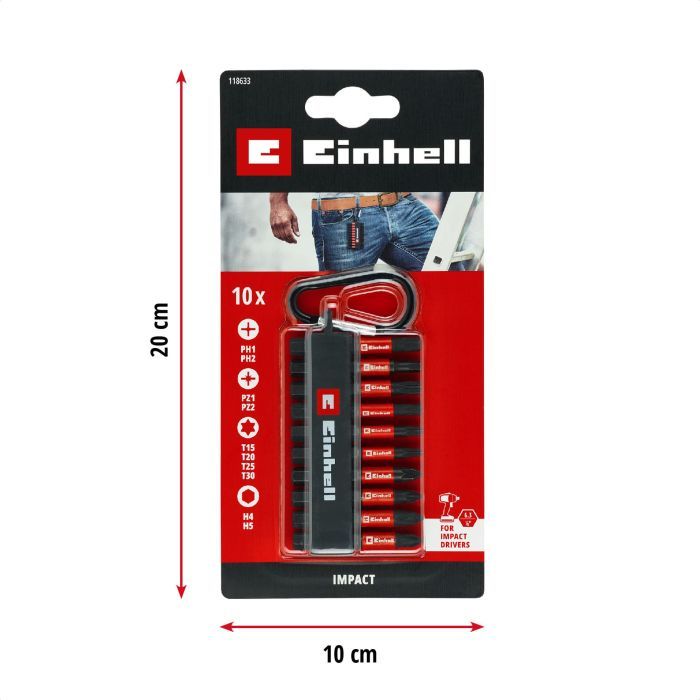 Набор бит Einhell 50mm, битодержатель с карабином, PH PZ T H, 10шт (118633) изображение 6