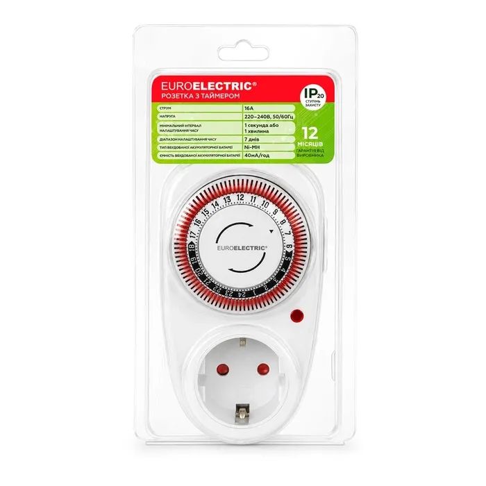 Таймер-розетка EUROELECTRIC 16A/3680W 24Н, White (ST-16A/3,68kW(M)) изображение 2