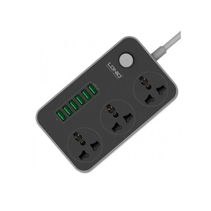 Мережевий фільтр живлення LDNIO SC3604, 3 роз, 6 USB, 2м, Black (SC3604)