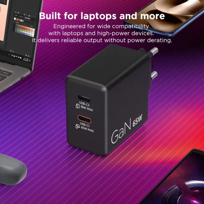 Блок питания к ноутбуку Lenovo Dual USB-C 65W GaN Charger (40AW065BEU) изображение 12