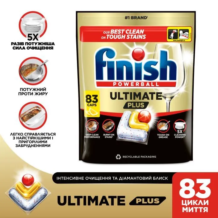 Таблетки для посудомоечных машин Finish Ultimate Plus Лимон 83 шт. (5900627119695) изображение 2
