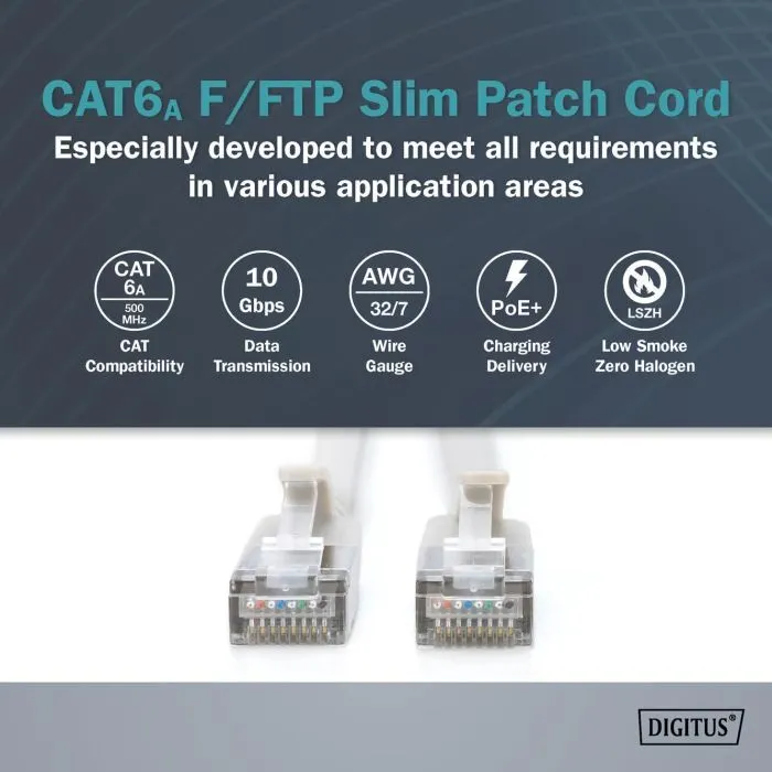 Патч-корд 0.5м, FTP, cat.6A, Sliim, AWG 32/7, Cu, LSZH, grey Digitus (DK-1632-A-005S) изображение 6