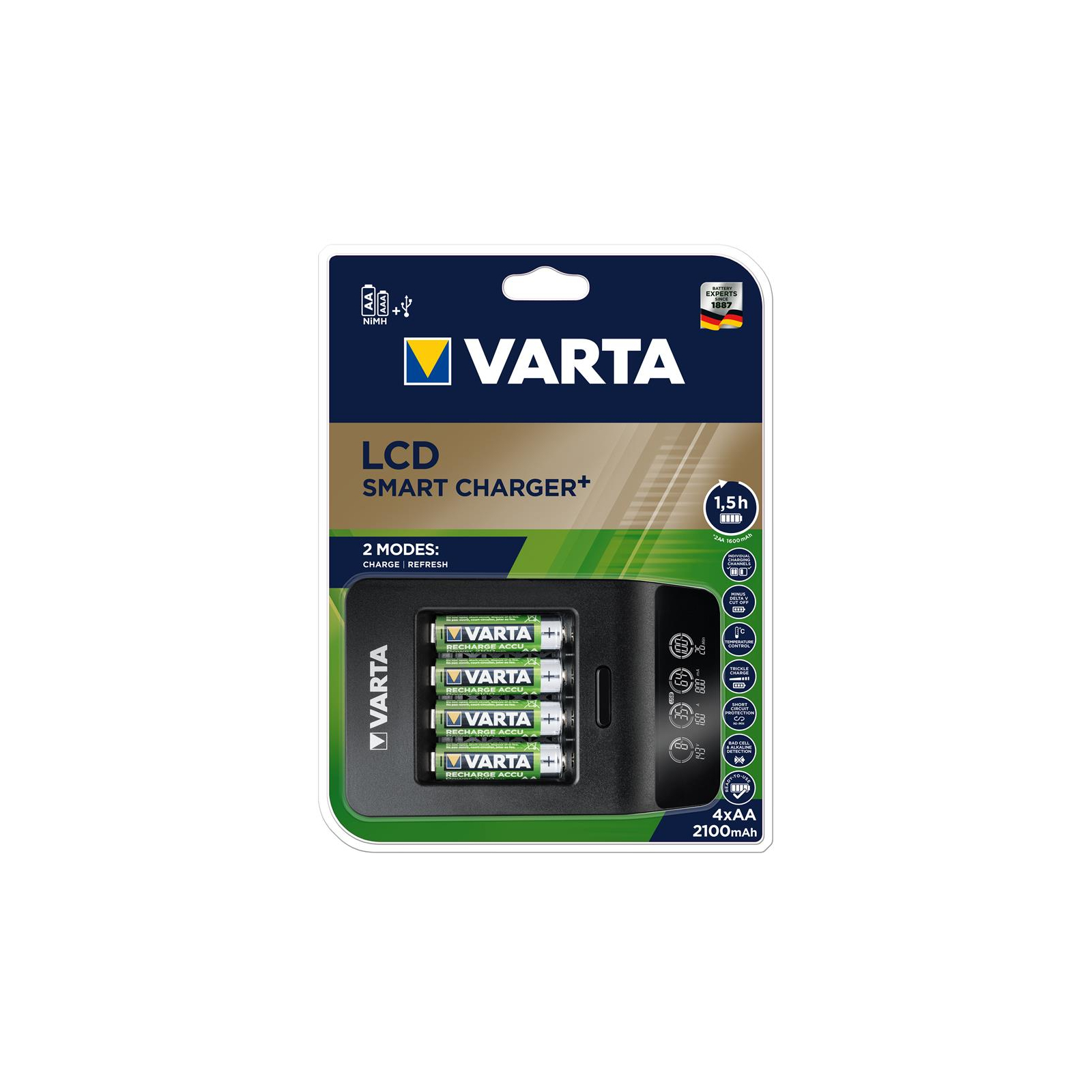 Зарядний пристрій для акумуляторів Varta LCD Smart Plus CHARGER +4*AA 2100 mAh (57684101441) зображення 4