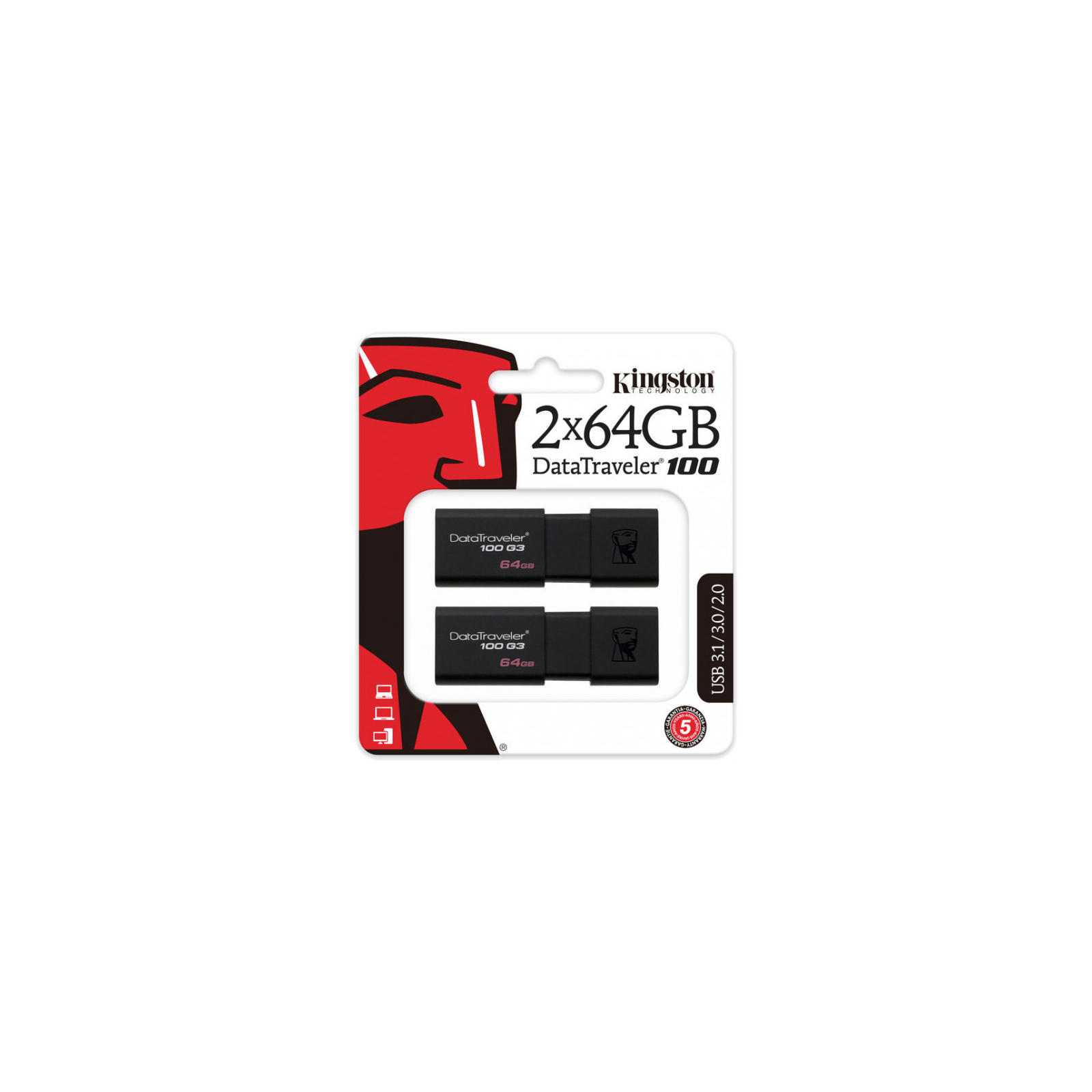 USB флеш накопитель Kingston 2x64GB DataTraveler 100 G3 USB 3.0 (DT100G3/64GB-2P) изображение 7