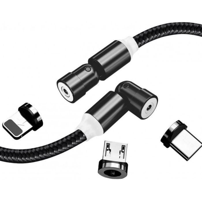 Дата кабель USB 2.0 AM to Lightning + Micro 5P + USB-C 1.0m Magnetic Ro ColorWay (CW-CBUU037-BK) зображення 2