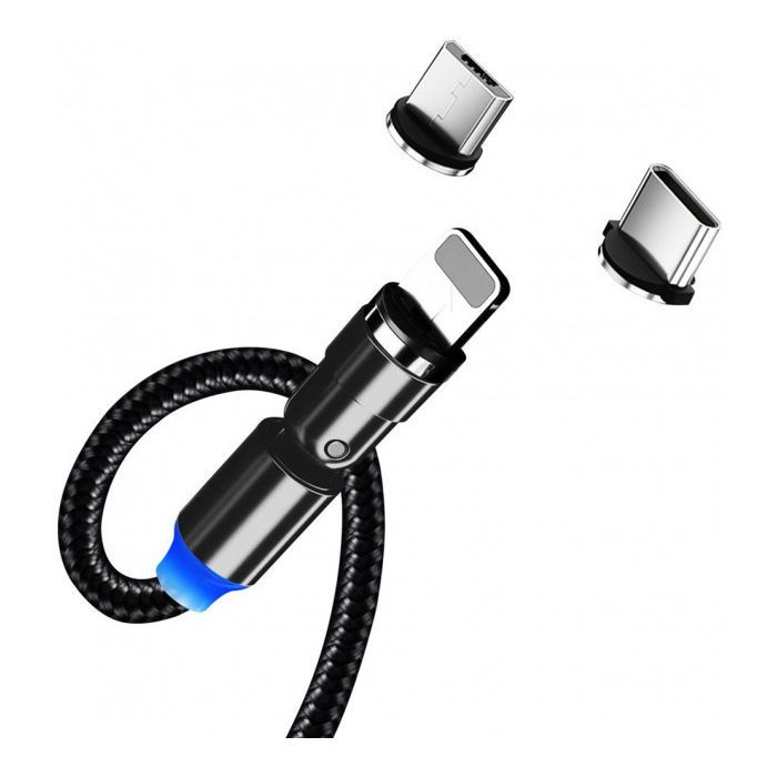 Дата кабель USB 2.0 AM to Lightning + Micro 5P + USB-C 1.0m Magnetic Ro ColorWay (CW-CBUU037-BK) зображення 4
