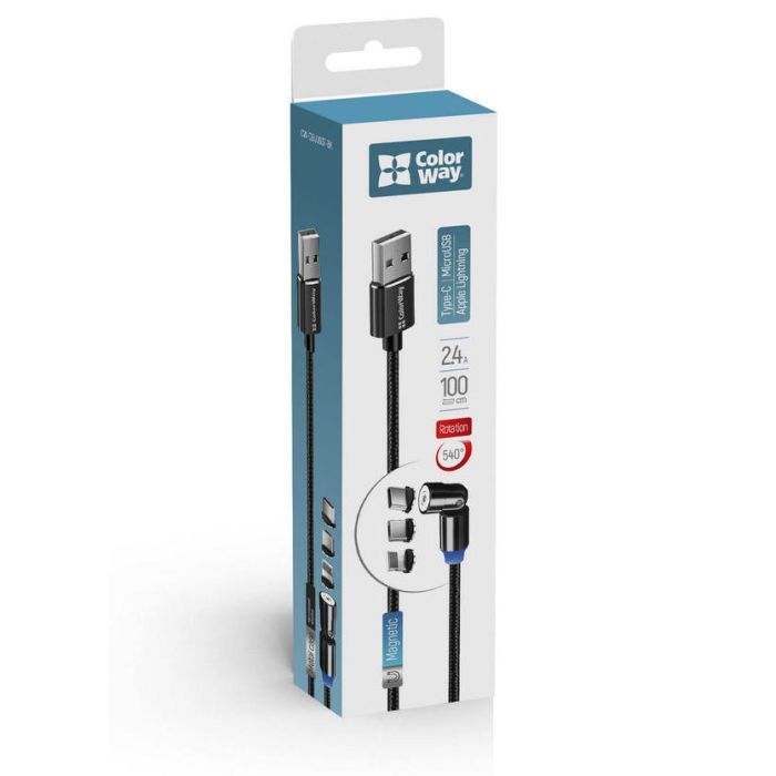 Дата кабель USB 2.0 AM to Lightning + Micro 5P + USB-C 1.0m Magnetic Ro ColorWay (CW-CBUU037-BK) зображення 5